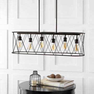 Marion 37.75" Adjustable Iron Farmhouse Rustic LED Dimmable Pendant - JONATHAN Y